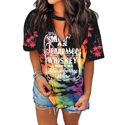 Damen Sommer Tshirt V Ausschnitt Aushöhlen Sexy Oberteil Damen Kurzarm T-Shirt Keyhole Neck Country Bluse Top（M,Mehrfarbig-b） von CM C&M WODRO