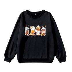 Frauen Halloween Kürbis Kaffee Shirt Langarm Niedlich Rundhalsausschnitt Sweatshirts Casual Pullover Top Herbst Kleidung, schwarz, Small von CM C&M WODRO