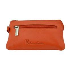 CONTE MASSIMO Herren und Damen Schlüsseletui Schlüsseltasche, Echtes Leder, 2 Taschenfächer mit Reißverschluss und Haken, mit Geschenkbox Orange Ringe - von CM Conte Massimo