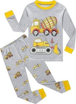 CM-Kid Baby Jungen Langarm Schlafanzug Kinder Pyjama Set Baumwolle Warm Herbst Winter 2 3 Jahre Bagger Grau Gr.98 von CM-Kid