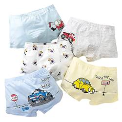 CM-Kid Boxershorts Baby Jungen Unterhosen Kinder Unterwäsche Baumwolle 5er Pack 12-14 Jahre Traktor Car Bagger Gr.152-158 von CM-Kid