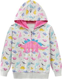 CM-Kid Hoodie Baby Mädchen Kapuzenpullover Reißverschluss Kinder Langarm Kapuzenjacke 1 2 Jahre Dinosaurier Hellgrau Gr.92 von CM-Kid