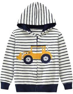 CM-Kid Hoodie Jungen Kapuzenpullover Zip Up Jacke Kinder Kapuzenjacke Bagger 4 5 Jahre Bulldozer Streifen Gr.110 von CM-Kid