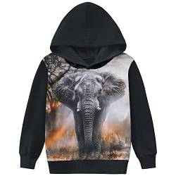 CM-Kid Hoodie Jungen Langarmshirt Kapuzen Kinder Sweatshirt 3D Kapuzenpullover Baumwolle Frühling Sommer Herbst 5 6 Jahre Elefanten Schwarz Gr.116 von CM-Kid