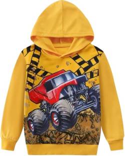 CM-Kid Hoodie Jungen Langarmshirts Kapuzen Kinder Sweatshirt 3D Kapuzenpullover Frühling Herbst 4 5 Jahre Truck Gelb Gr.110 von CM-Kid