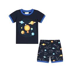 CM-Kid Jungen Schlafanzug Kurzarm Kinder Shorty Pyjama Set Sommer Baumwolle 4 5 Jahre Planet Dunkelblau Gr.110 von CM-Kid