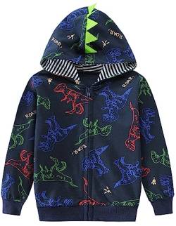 CM-Kid Kapuzenpullover Baby Jungen Hoodie Zip Up Jacke Kinder Langarm Kapuzenjacke 2 3 Jahre Dinosaurier Dunkelblau Gr.98 von CM-Kid