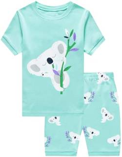 CM-Kid Mädchen Pyjamas Kurz Kinder Shorty Schlafanzug Set Sommer Nachtwäsche 2 3 Jahre Koala Blaugrün Gr.98 von CM-Kid