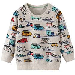 CM-Kid Pullover Jungen Langarm Shirt Kinder Sweatshirt Baumwolle Frühling Herbst Winter Warm 2 3 Jahre Bunt Auto Hellgrau Gr.98 von CM-Kid