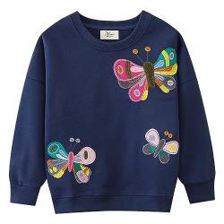 CM-Kid Pullover Mädchen Sweatshirts Kinder Langarm Shirts Warm Baumwolle 6 7 Jahre Schmetterling Dunkelblau Gr.122 von CM-Kid