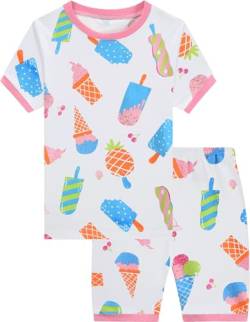 CM-Kid Pyjamas Mädchen Kurz Schlafanzug Set Baby Kinder Sommer Nachtwäsche Baumwolle 1 2 Jahre Eiscreme Weiß Gr.92 von CM-Kid