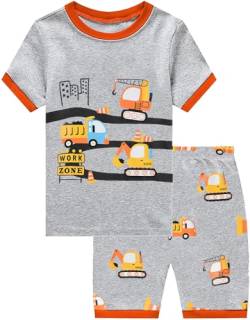 CM-Kid Pyjamas Set Jungen Sommer Kinder Schlafanzug Kurz Nachtwäsche Baumwolle 3 4 Jahre Bagger Grau Gr.104 von CM-Kid
