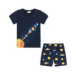 CM-Kid Schlafanzug Jungen Kurzarm Kinder Shorty Pyjama Set Sommer Baumwolle 5 6 Jahre Planet Dunkelblau Gr.116 von CM-Kid