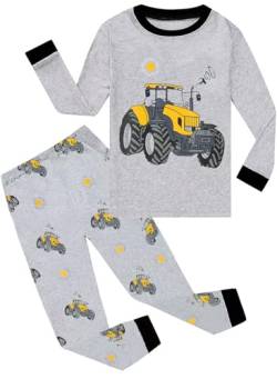 CM-Kid Schlafanzug Jungen Lang Kinder Pyjama Set Baumwolle Frühling Herbst Winter Warm 5 6 Jahre Traktor Grau Gr.116 von CM-Kid