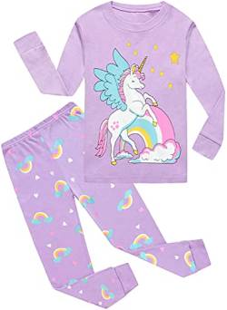 CM-Kid Schlafanzug Mädchen Lang Kinder Pyjama Set Baumwolle Frühling Herbst Winter 6 7 Jahre, 3# Einhorn Lila, Gr.122 von CM-Kid