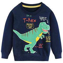 CM-Kid Sweatshirt Jungen Langarm Shirt Baumwolle Kinder Pullover Frühling Herbst Winter Warm Dino Dunkelblau 2 3 Jahre Gr.98 von CM-Kid