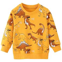 CM-Kid Sweatshirt Jungen Langarm Shirt Baumwolle Kinder Pullover Frühling Herbst Winter Warm Dinosaurier Gelb 1 2 Jahre Gr.92 von CM-Kid