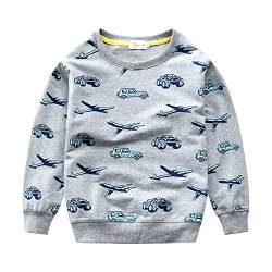 CM-Kid Sweatshirt Jungen Langarmshirt Kinder Pullover Frühling Herbst Winter Baumwolle 3 4 Jahre Flugzeug Auto Grau Gr.104 von CM-Kid