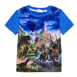 Jungen T-Shirts Kurzarm Tees 3D Kinder Sommer Shirt Baumwolle Tops 3 4 Jahre Dinosaurier Blau Gr.104 von CM-Kid
