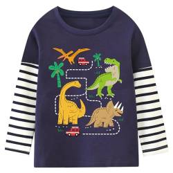 Langarmshirt Baby Jungen Langarm Shirts Kinder Pullover Tops 1 2 Jahre Dinosaurier Dunkelblau Gr.92 von CM-Kid