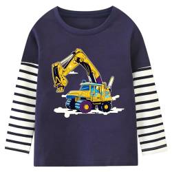 Langarmshirt Baby Jungen Langarm Shirts Kinder Pullover Truck Tops 1 2 Jahre Bagger Dunkelblau Gr.92 von CM-Kid