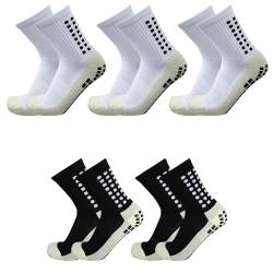 CMJBUHR Fußball Socken 5 Paare Sportsocken Fußball Herren Grip Fußball Socken Fußballsocken für Herren Damen Grip Socken Fussball 38-45 für Fussball Basketball Laufen Radfahren (Weiß+Schwarz) von CMJBUHR