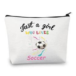 CMNIM Kosmetiktasche für Mädchen, Fußball-Geschenke, mit Aufschrift "Just a Girl Who Loves Football", Geschenk für Fußballspieler-Fans, Just a Girl Who Loves Fußballtaschen, Tasche von CMNIM