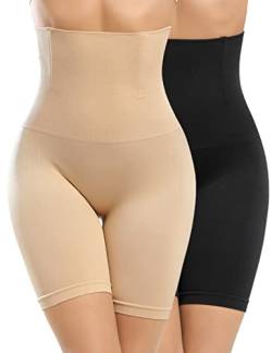 CMTOP Damen Figurenformend Miederpants Miederhose Shapewear Bauch-Weg-Effekt Formt Sofort Body Shaper mit Bein Hohe Taille Unterwäsche Atmungsaktive Nahtlose(Schwarz+Farbe,L) von CMTOP