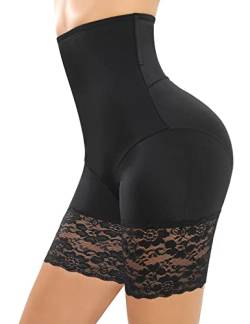 CMTOP Damen Shapewear Mieder mit Beinformer Hohe Taille Tropfen Bauch-Weg-Effekt Shapewear Ab Sofort Gültig Sicherheitshose mit Spitzenbesatz(Schwarz,L) von CMTOP