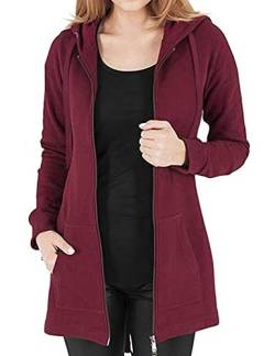 CMTOP Damen Sweatjacke Hoodie Kapuzenpullover mit Zipper Sweatshirt Jacke Langarm Pullover Kapuzenpulli Outwear Kapuzenjacke Herbst Winter(Rotwein,S) von CMTOP