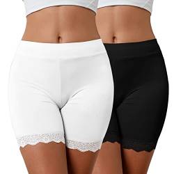 CMTOP Damen Unterhose Unter Rock Kurz Radlerhose Boxershorts Anti-Chafing Spitzen Shorts Hohe Taille Panty Hipster Unterwäsche(schwarz+weiß,XXL) von CMTOP