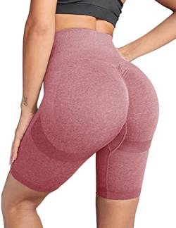 CMTOP Kurze Sporthose Damen Leggings Hohe Taille Push Up Yoga Shorts Fitness Training Laufshorts Yogahose(2-Hell-Pink,L) von CMTOP