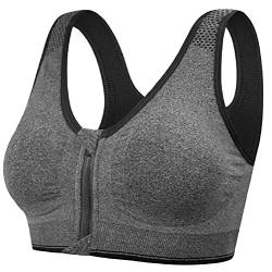 CMTOP Sport BH Yoga Bustier Damen Bras,Vorderverschluss Ohne Bügel Gepolstert Mit Abnehmbaren Pads,für Gymnastik Beim Joggen Fitness Training Yoga BH Top-Grau-S von CMTOP