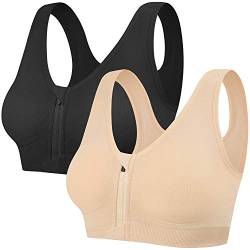 CMTOP Sport BH Yoga Bustier Damen Bras,Vorderverschluss Ohne Bügel Gepolstert Mit Abnehmbaren Pads,für Gymnastik Beim Joggen Fitness Training Yoga BH Top-Schwarz+Farbe-M von CMTOP