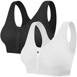 CMTOP Sport BH Yoga Bustier Damen Bras,Vorderverschluss Ohne Bügel Gepolstert Mit Abnehmbaren Pads,für Gymnastik Beim Joggen Fitness Training Yoga BH Top-Schwarz+Weiß-S von CMTOP