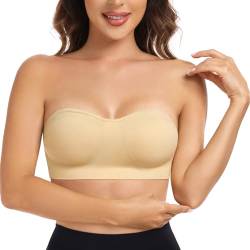 CMTOP Trägerloser BH Ohne Träger Damen Bandeau BH Gepolstert Strapless Bra Tube Top Nahtlose Bralette BH Abnehmbare Padding Unsichtbarer BH Trägerlos mit Transparenten Trägern(Beige, M) von CMTOP