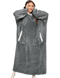 CMTOP Übergroße Hoodie Decke für Damen Wearable Blanket Sweatshirt mit Ärmel Extra Lange Flanell Flauschig Kapuzenpullover Dunkelgrau M von CMTOP