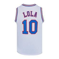 Herren Basketball Trikots #10 Lola Space Movie Jersey Shirts Weiß/Schwarz, Weiß, Mittel von CNALLAR