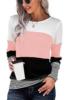 CNFUFEN Blusenshirt Damen Oversized Tshirt Damen Shirt Langarm Damenblusen Langarm Tunika Damen Herbst Damen Bluse Langarm rosa Groß von CNFUFEN