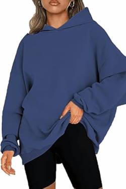 CNFUFEN Damen Hoodie Mit Kapuze Oversize Pullover Damen Trendyol Warm Sweatshirt Frauen Kleidung Marineblau Größe XXL(46-48) von CNFUFEN