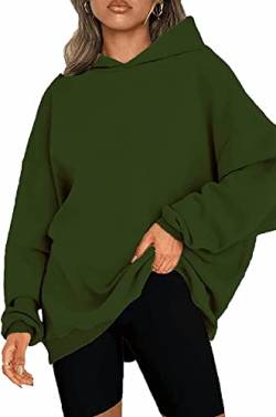 CNFUFEN Damen Hoodie Pullover Damen Herbst Einfarbig Sweatshirt Fleece Kapuzenpullover Damen Long Sleeve Top Grün Größe L(40-42) von CNFUFEN