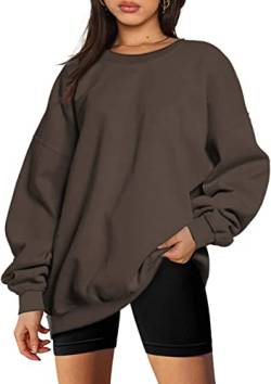 CNFUFEN Damen Mode Sweatshirt Causal Loose Langarm Pullover Winter Herbst Outfit Damen Solid Colour Pulli Braun Grösse M(36-38) von CNFUFEN