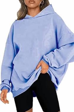 CNFUFEN Damen Pullover Oversized Hoodie Fleece Hoody Damen Mit Kapuze Winterkleid Damen Mode Sweatshirt Blau Größe L(40-42) von CNFUFEN