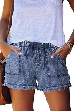 CNFUFEN Damen Shorts Sommer Hotpants Damen Jeans Frauen Kurze Hose Bequeme Baggy Lässig Jeans Gummiband Shorts Mit Taschen Jeans Short Damen Stretch Hellblau XXL von CNFUFEN