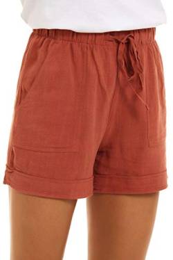 CNFUFEN Damen Shorts Sommer Kurze Hose Damen Elegant Damen Short Freizeithose Atmungsaktiv Lose Sanft Einfaches Tägliches Pendeln Baumwoll-Shorts Hohe Taille Orange M von CNFUFEN