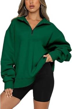 CNFUFEN Damen Sweatshirt Damenpullover Langarm Hoodie Damen Oversize Basic Zip Oberteile Pulli Damen Grün Größe L(40-42) von CNFUFEN