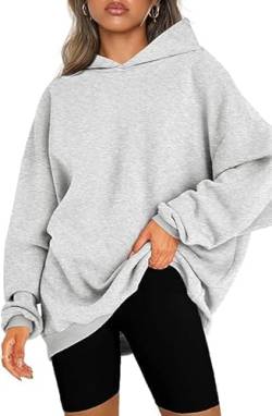 CNFUFEN Hoodie Damen Oversize Langarm Kapuzenpullover Basic Sweatshirt Fleece Winterpullover Grau Größe L(40-42) von CNFUFEN