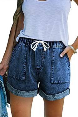 CNFUFEN Low Waist Jeans Damen Freizeithose Damen Kurze Jeanshose Damen Kurze Hosen Damen Sommer Elasten Baggy Hose hellblau Klein von CNFUFEN