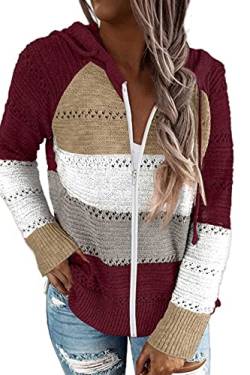 CNFUFEN Pullover Damen Hoodie Damen Herbst Damen Pullover Oversize Pullover Damen Lässig Zip Up Hoodie Pullover Damen Elegant Herbstmode Damen 2022 Weinrot Groß von CNFUFEN