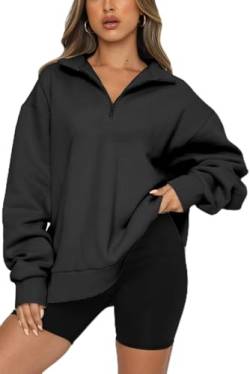 CNFUFEN Pullover Damen Mit Reißverschluss Damen-mäntel Longbluse Damen The Comfy Pullover Oversize Damen Pullover Herbst Schwarz XX-Large von CNFUFEN